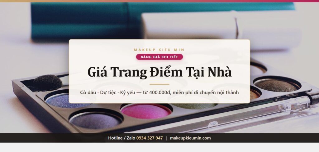 Banner bài viết bảng giá trang điểm tại nhà chi tiết từ Makeup Kiều Min