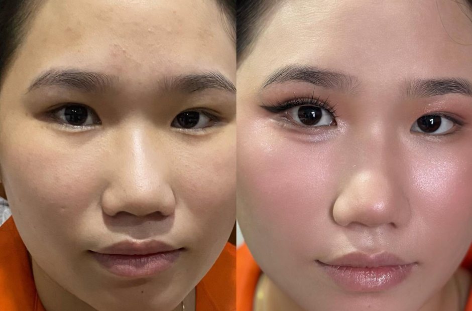 Ảnh trước và sau makeup chụp cùng góc, cùng ánh sáng