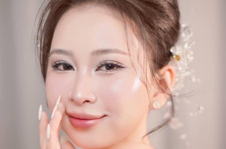 Cận mặt cô dâu sau khi trang điểm, soi rõ nền da
