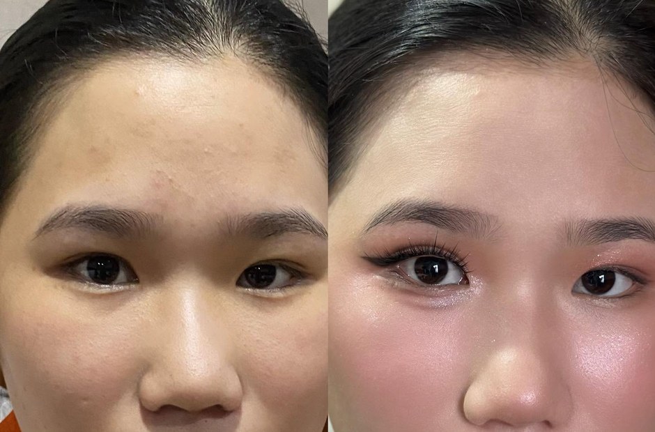 Cùng một gương mặt trước và sau khi đánh nền đúng tông da